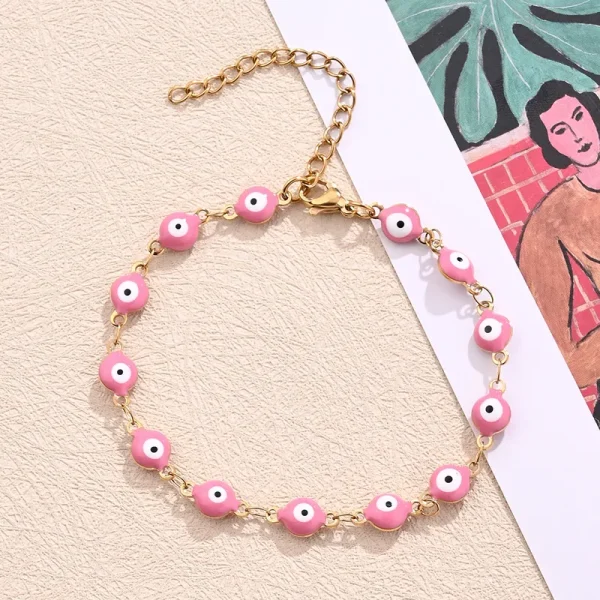 pulsera ojo turco rosada steel