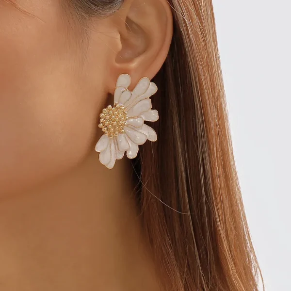 aretes flores steel blancas - Imagen 2
