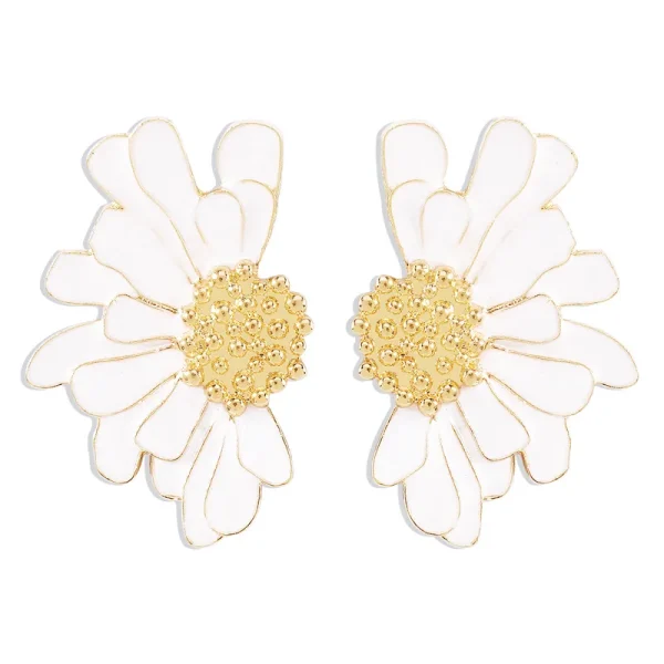 aretes flores steel blancas