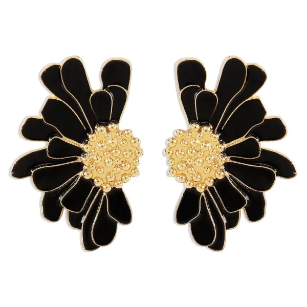 aretes flores steel negras
