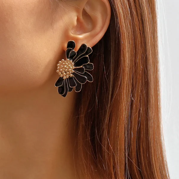 aretes flores steel negras - Imagen 2