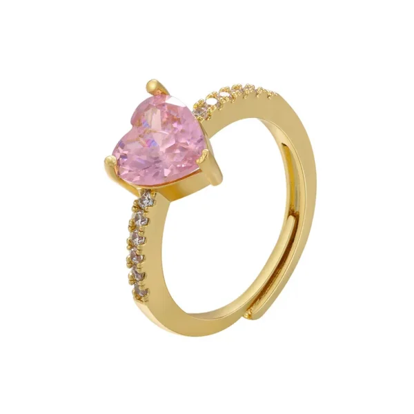 anillo corazon zircon rosa golden