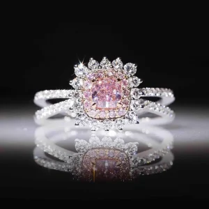 anillo square silver pink