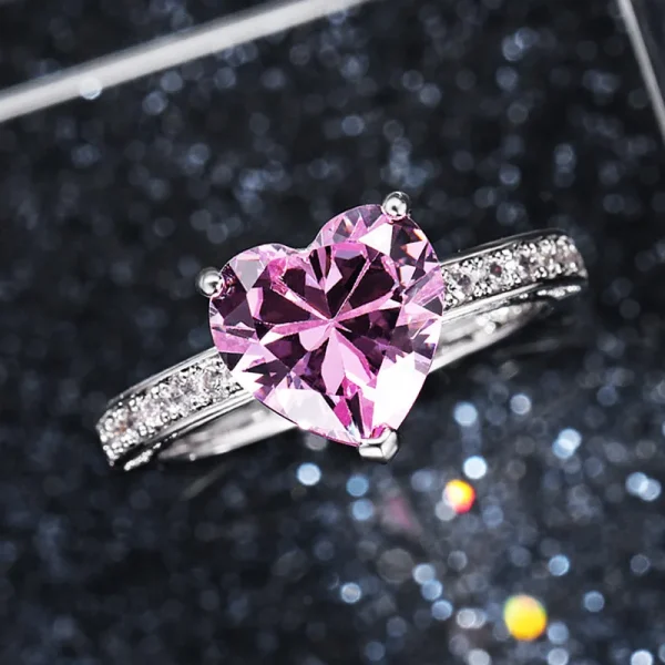 anillo corazon rosado zircones silver - Imagen 2
