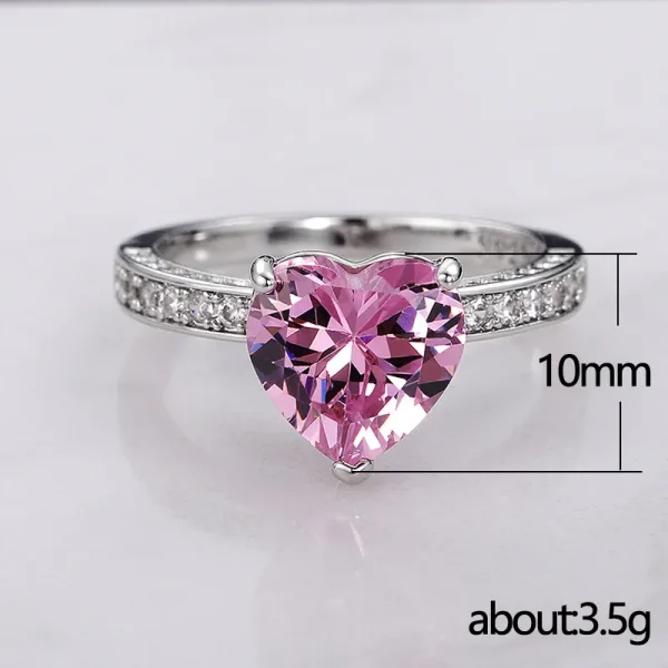 anillo corazon rosado zircones silver - Imagen 4