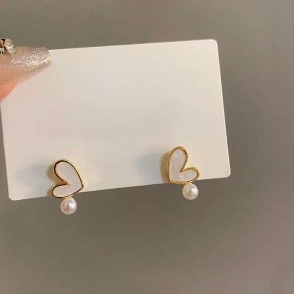 aretes perla corazon blanco