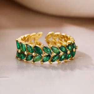 anillo hojas verdes golden