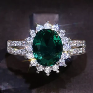 anillo esmeralda redonda verde silver
