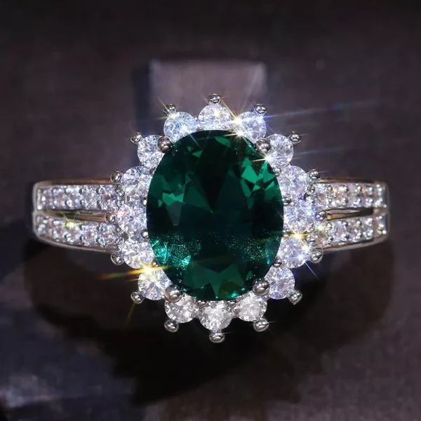 anillo esmeralda redonda verde silver